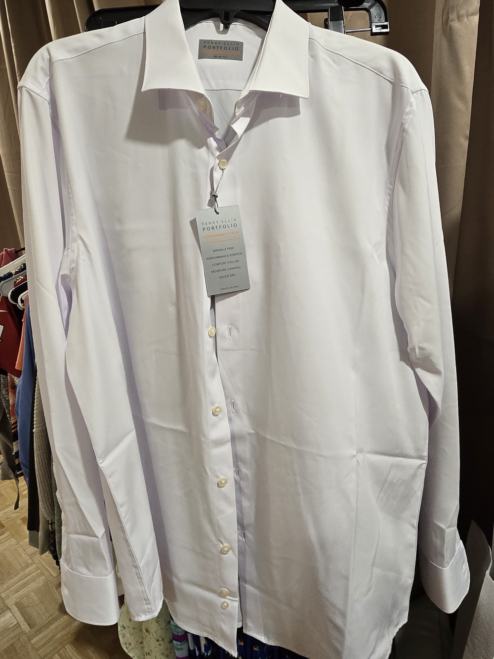 Perry Ellis White Men's Dress Shirt - Spread Collar Portfolio